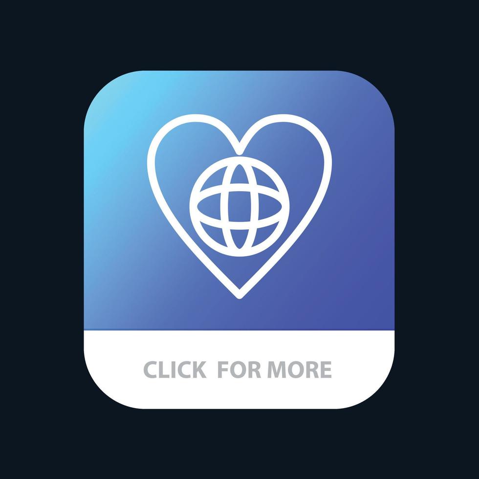 ecologie milieu wereld hart Leuk vinden mobiel app knop android en iOS lijn versie vector