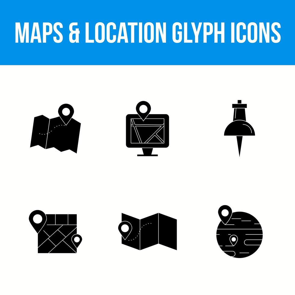 kaarten en locatie 6 glyph-pictogrammen vector