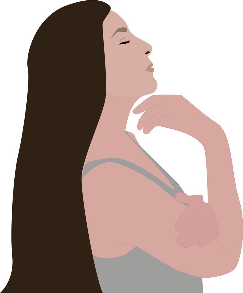 meisje met lang haar, illustratie, vector Aan wit achtergrond.