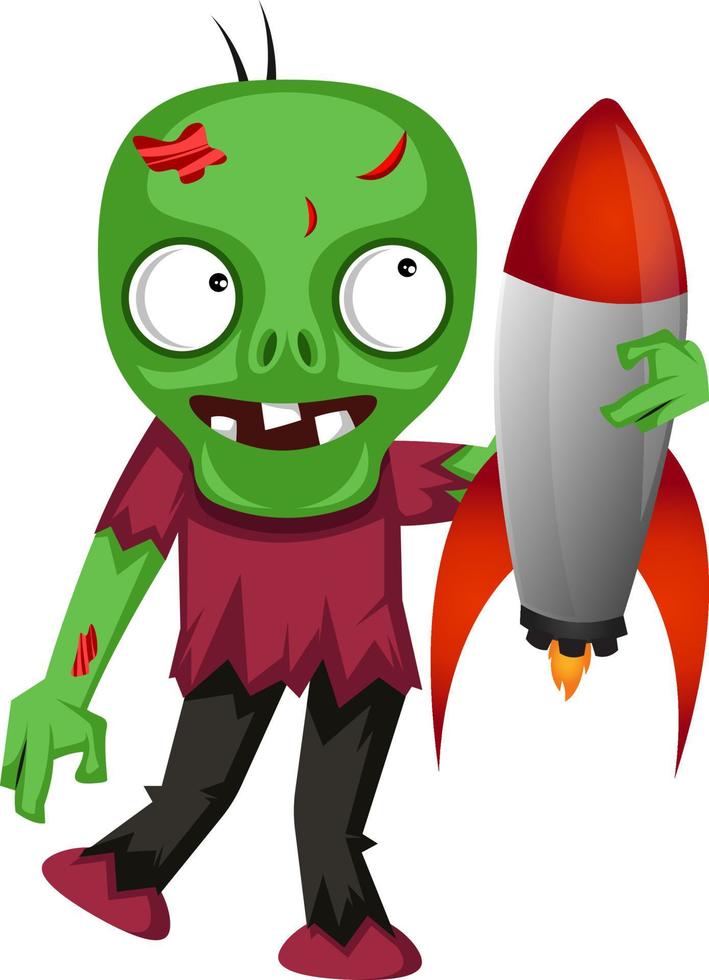 zombie met raket, illustratie, vector Aan wit achtergrond.