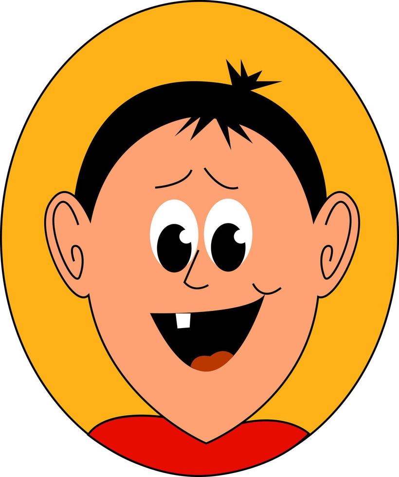 jongen met gebroken tand, illustratie, vector Aan wit achtergrond.