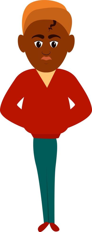 jongen in rood jasje, illustratie, vector Aan wit achtergrond.