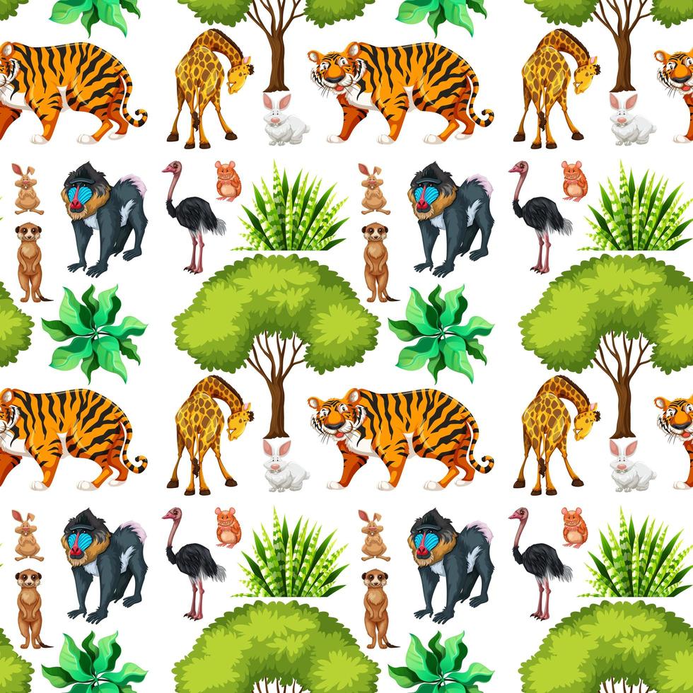 safari naadloze patroon met schattige dieren vector