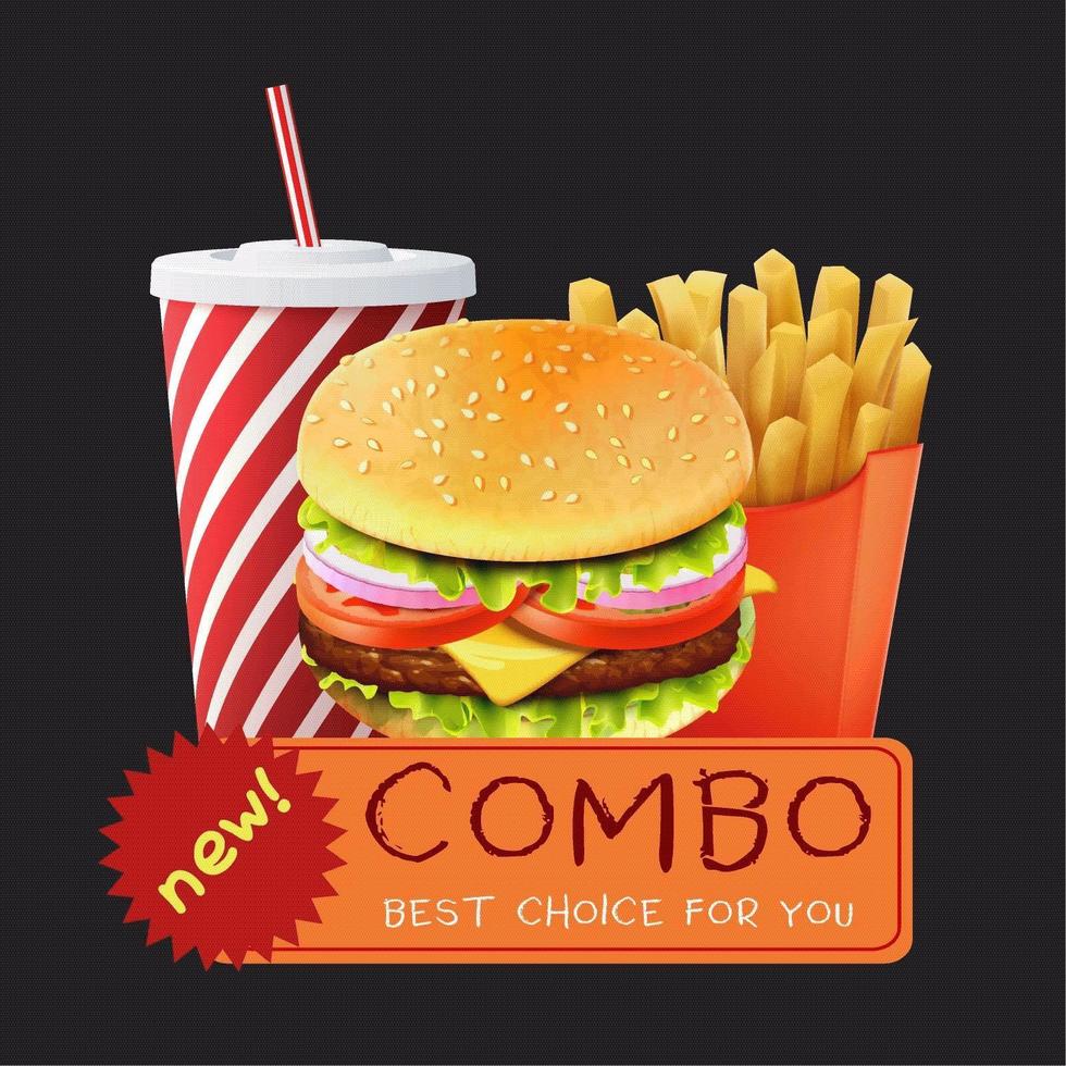 combo-sjabloon voor snel voedselmenu vector