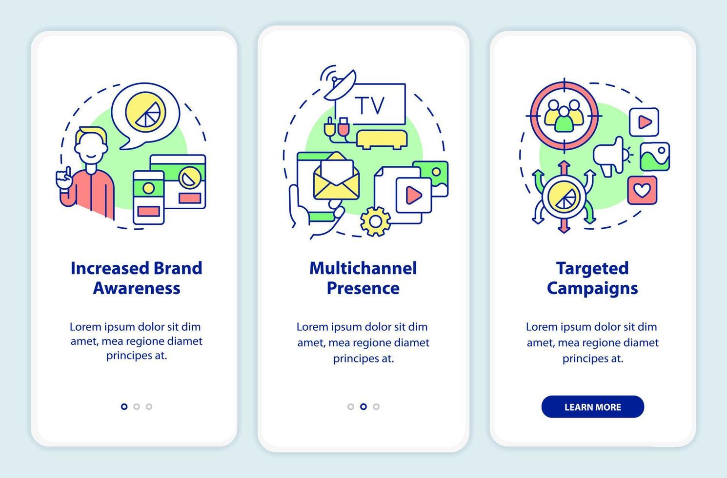 digitaal transformatie voors onboarding mobiel app scherm. walkthrough 3 stappen grafisch instructies Pagina's met lineair concepten. ui, ux, gui sjabloon. vector