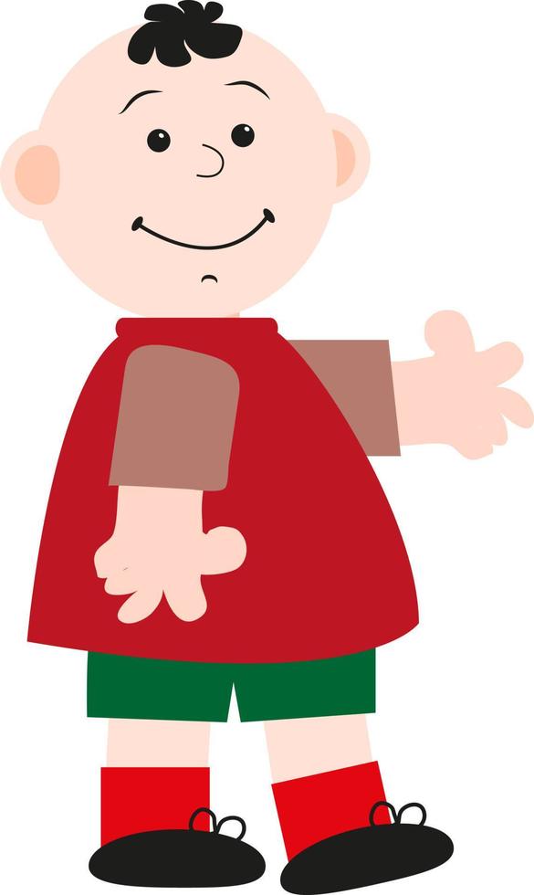 jongen in rood shirt, illustratie, vector Aan een wit achtergrond.