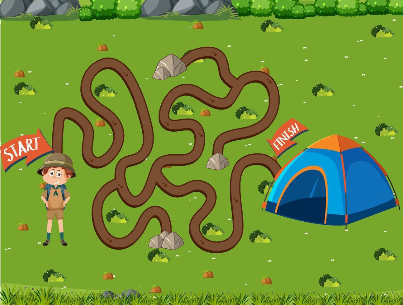 doolhof spel sjabloon in camping thema voor kinderen vector