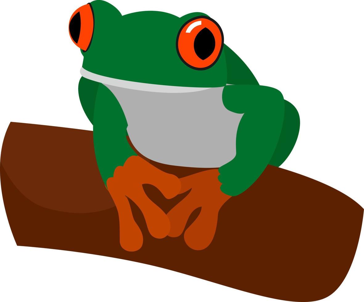 groen kikker Aan een hout, illustratie, vector Aan wit achtergrond