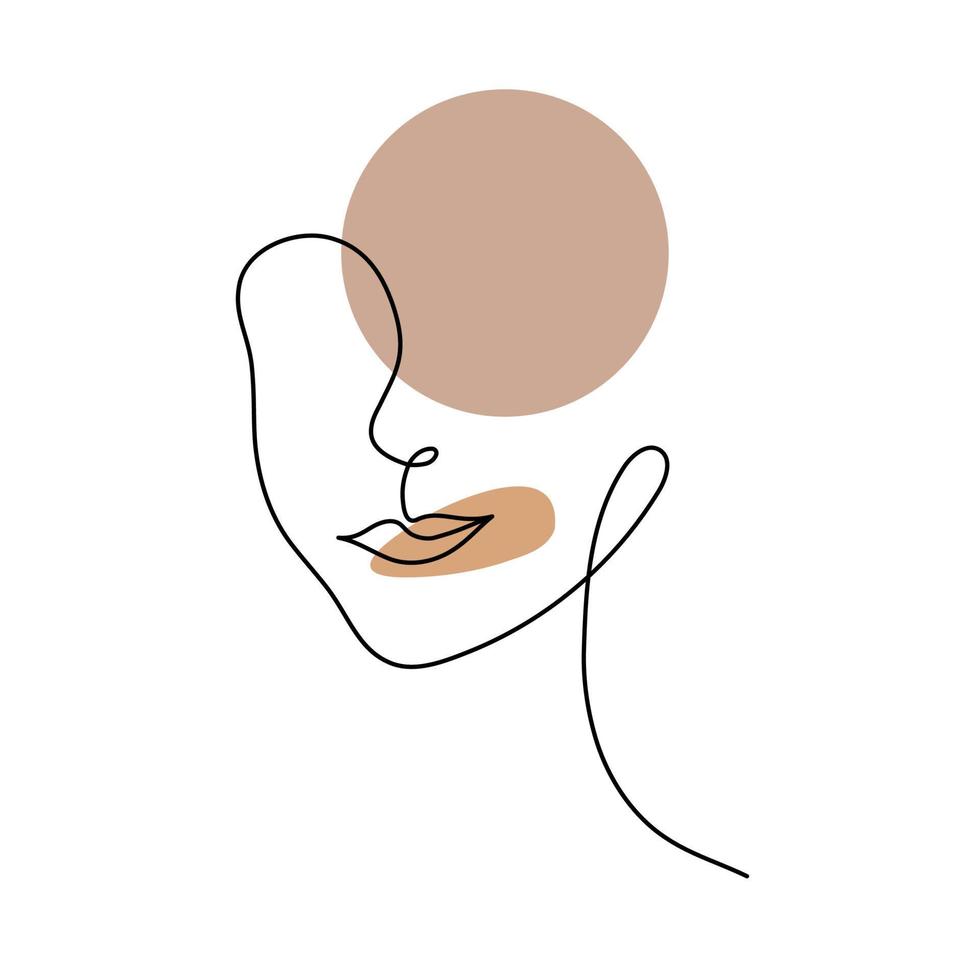 de gezicht van een mooi vrouw in de stijl van lijn kunst met gekleurde vlekken. vector illustratie