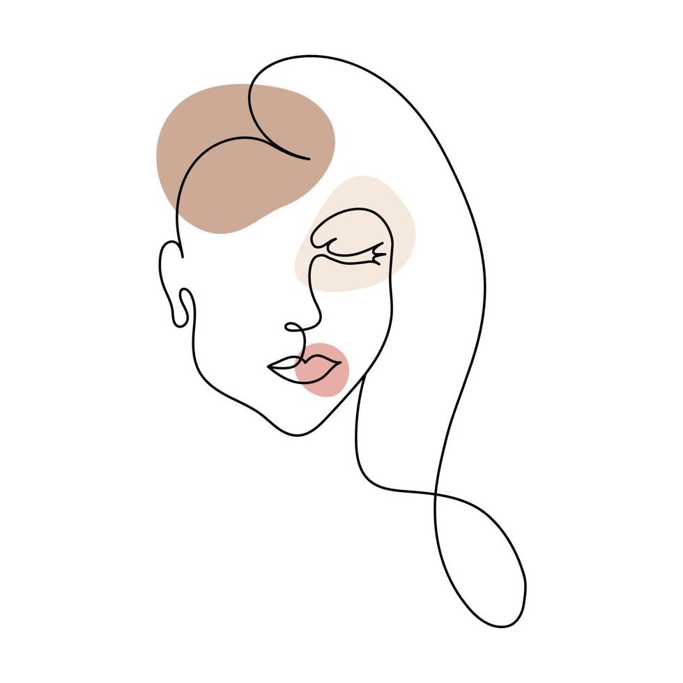 de gezicht van een mooi vrouw in de stijl van lijn kunst met gekleurde vlekken. vector illustratie