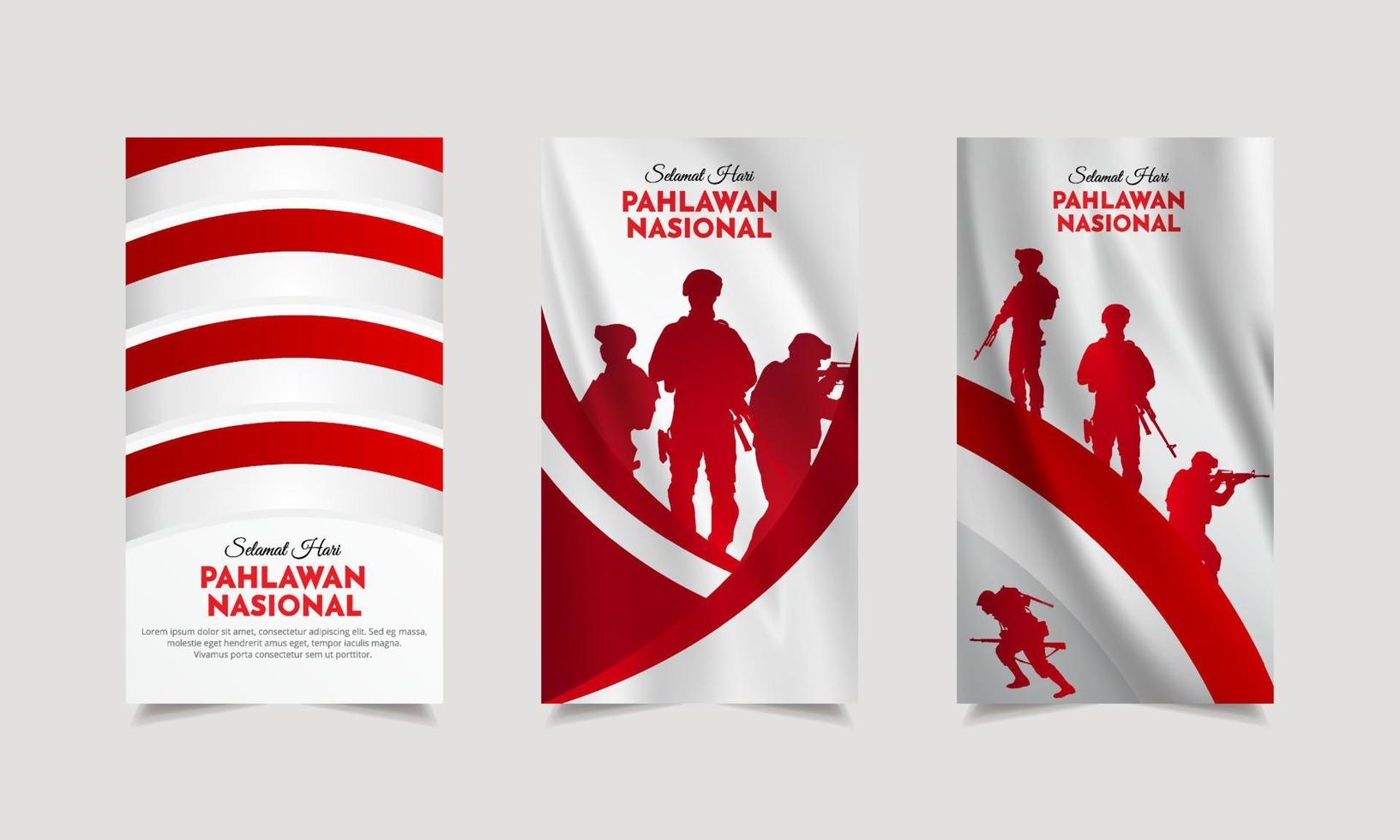 viering van heroes dag van Indonesië ontwerp verhalen verzameling. hari pahlawan is Indonesisch heroes dag ontwerp met verticaal stijl vector