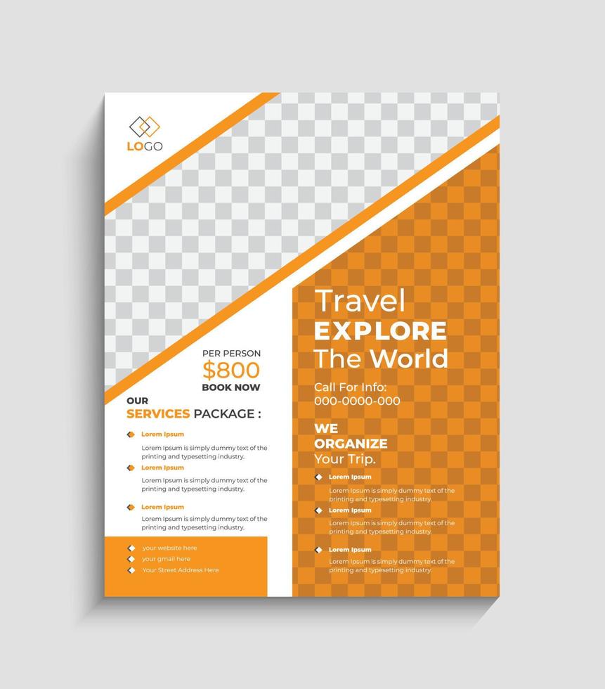reizen bedrijf poster of folder brochure ontwerp lay-out ruimte voor foto achtergrond. geel reizen folder ontwerp sjabloon voor reizen agentschap vector