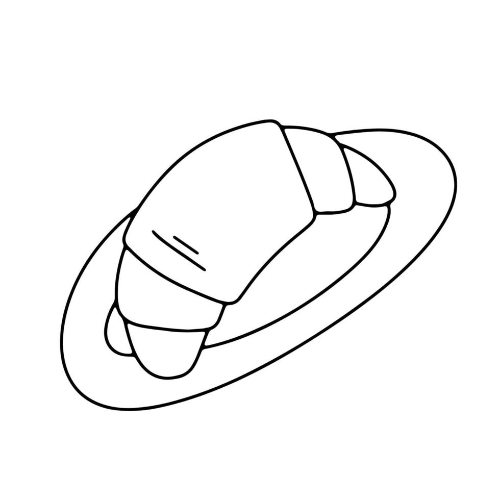 lijn croissant Aan bord. tekening hand- getrokken vector illustratie geïsoleerd Aan wit