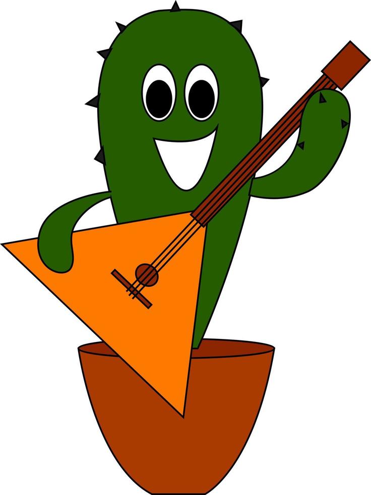 cactus met gitaar, illustratie, vector Aan wit achtergrond.