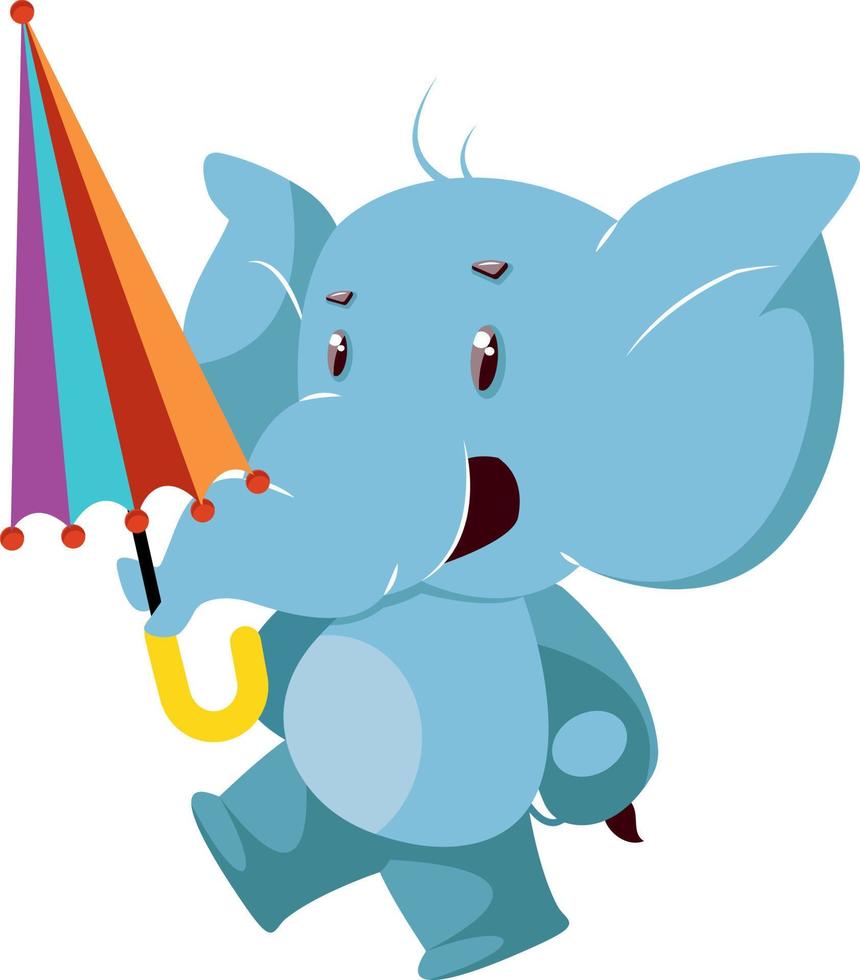olifant met paraplu, illustratie, vector Aan wit achtergrond.