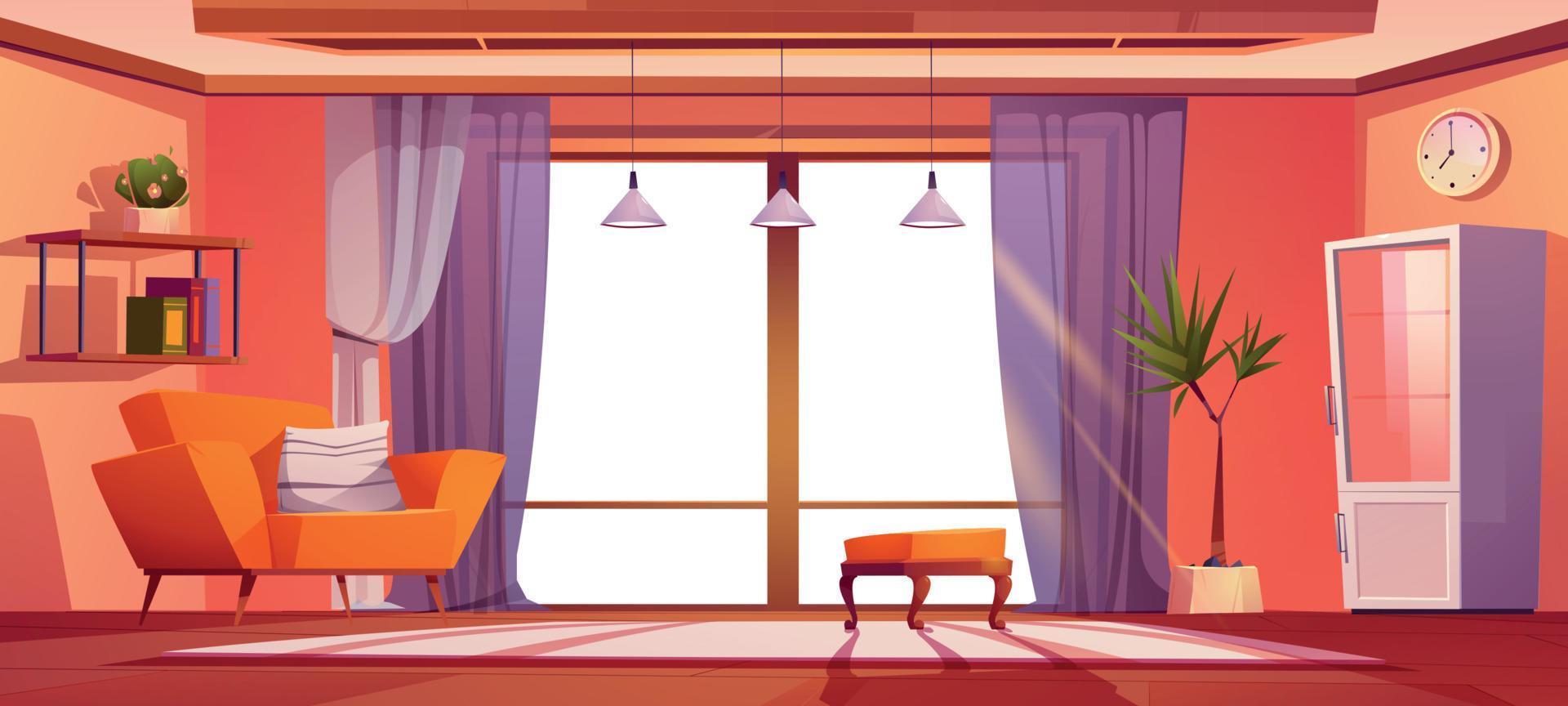 leven kamer met meubilair en panoramisch venster vector