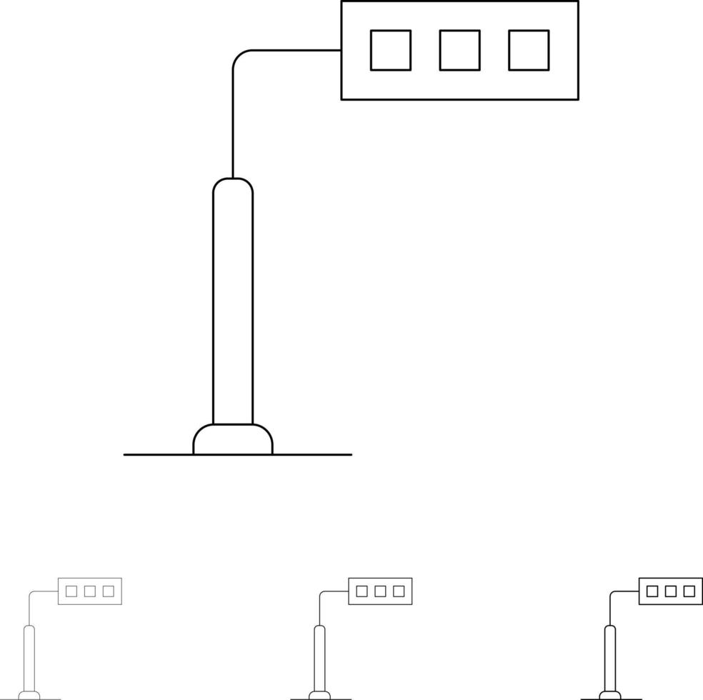 bouw licht toren weg stoutmoedig en dun zwart lijn icoon reeks vector