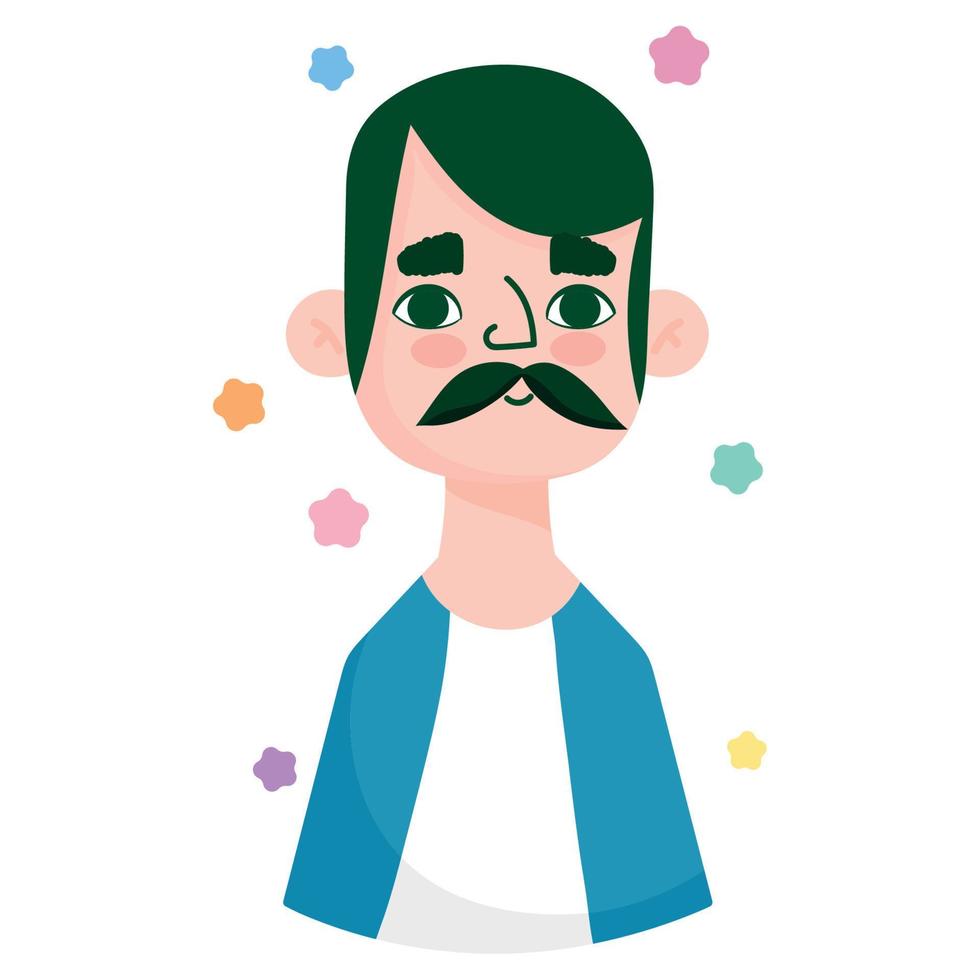 Mens volwassen met snor karakter avatar in tekenfilm vector