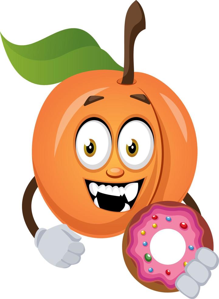 abrikoos Holding donut, illustratie, vector Aan wit achtergrond.