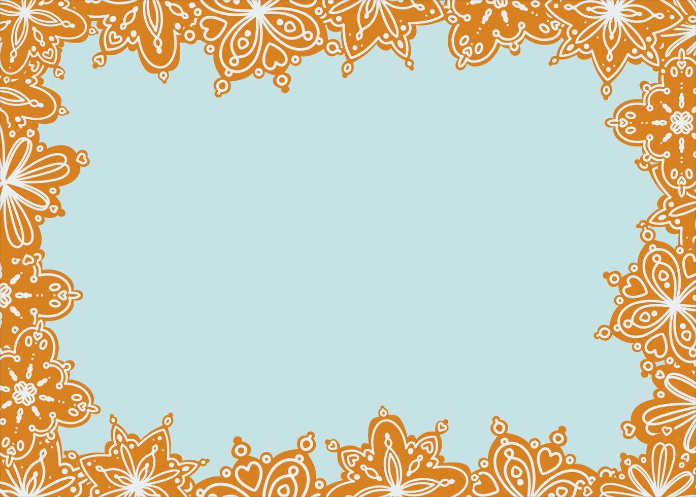 kader van peperkoek in de het formulier van sneeuwvlokken versierd met suiker glazuur. kader mockup ontwerp voor uitnodiging kaarten. decoratief grens. traditioneel achtergrond ontwerp. vector