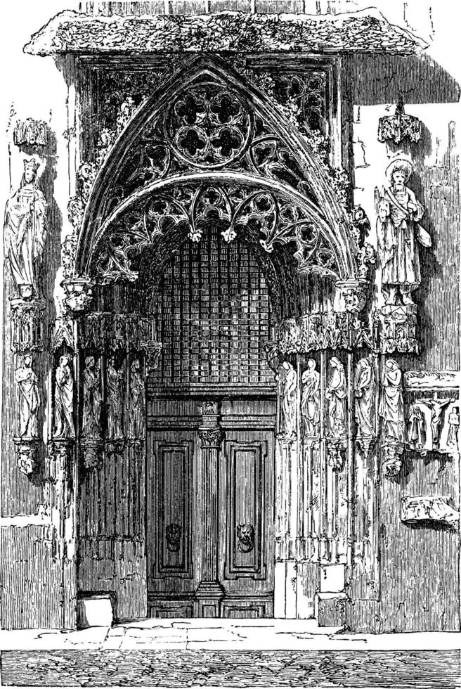 bruid deur Bij kerk van st sebald, wijnoogst illustratie. vector