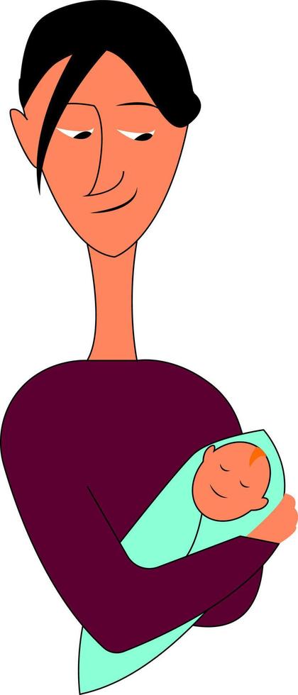 een mam en een schattig baby, vector of kleur illustratie.