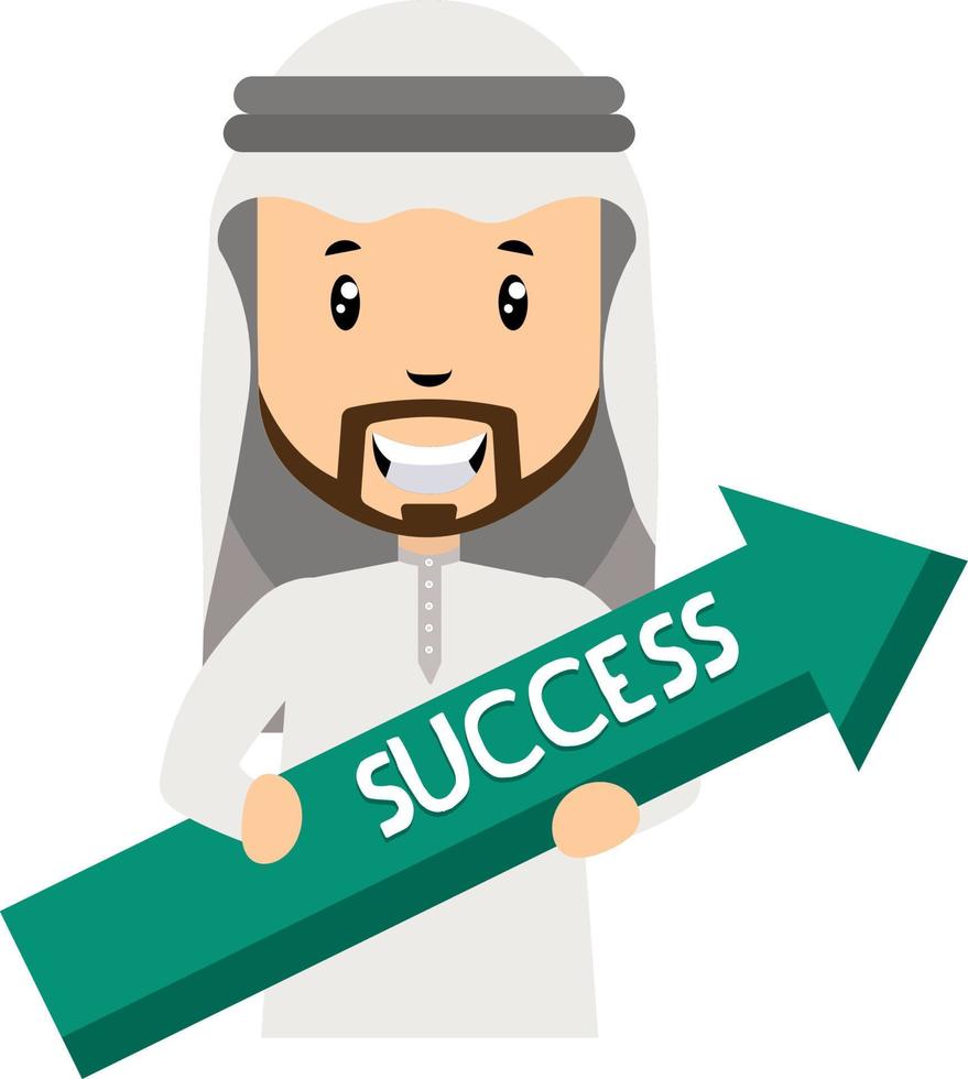 Arabisch Holding succes pijl, illustratie, vector Aan wit achtergrond.