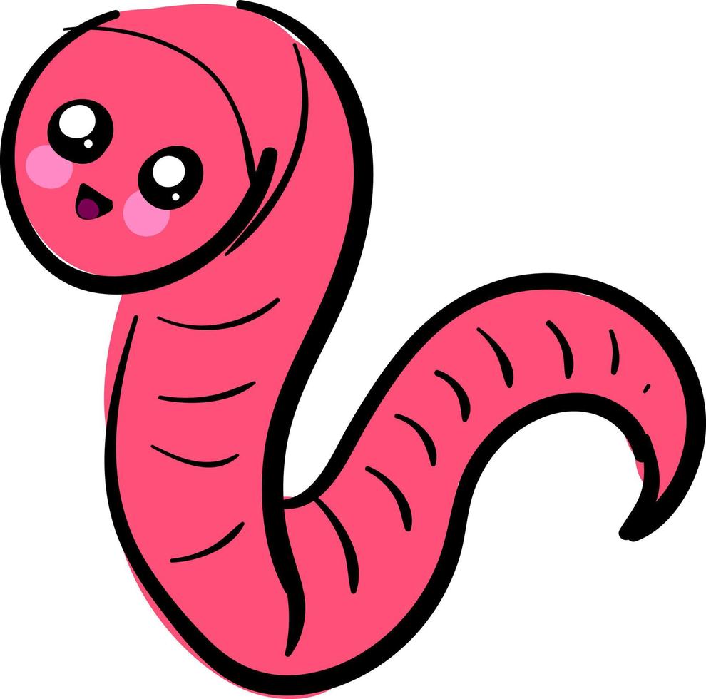 schattig roze worm, illustratie, vector Aan wit achtergrond.