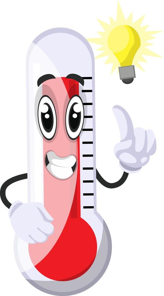 thermometer met verlichting lamp, illustratie, vector Aan wit achtergrond.