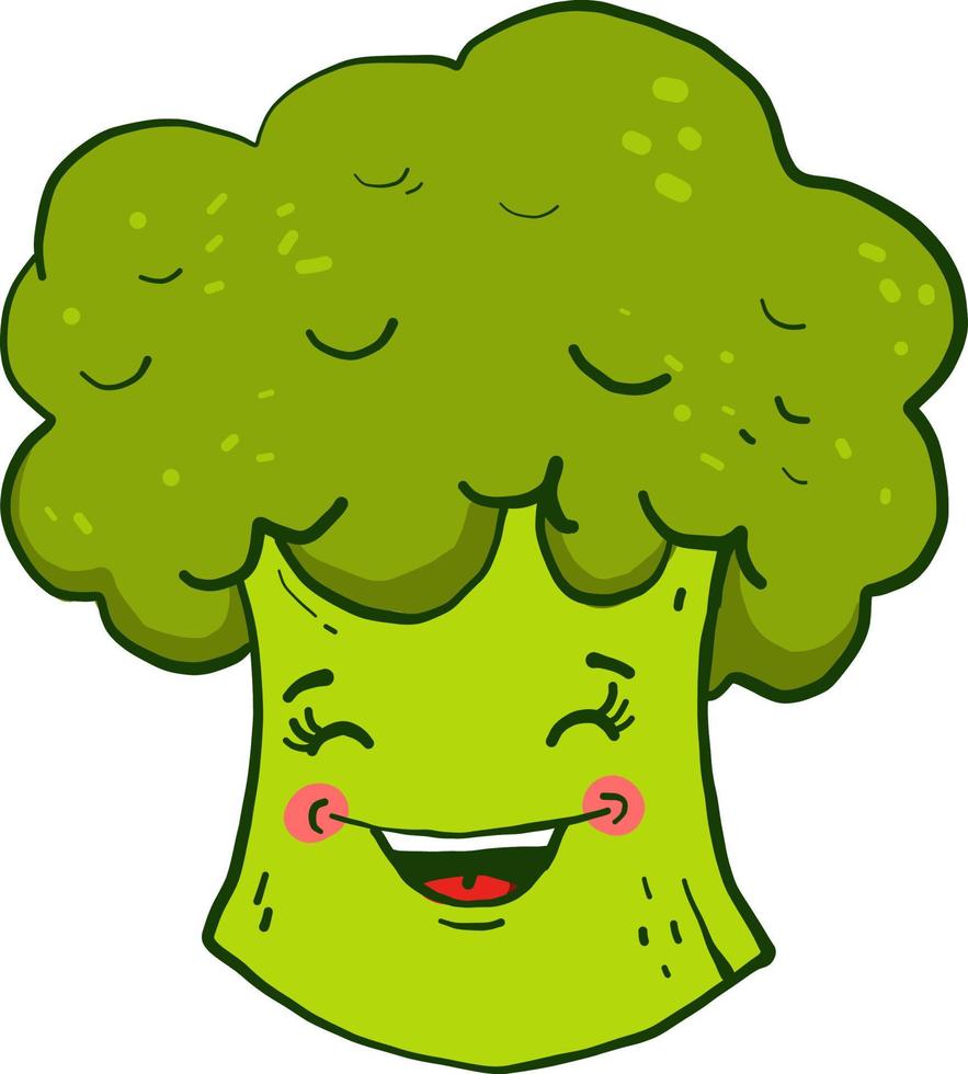 groen broccoli lachend, illustratie, vector Aan een wit achtergrond.
