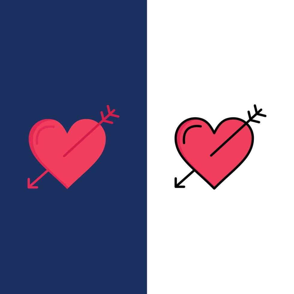 hart pijl vakantie liefde Valentijn pictogrammen vlak en lijn gevulde icoon reeks vector blauw achtergrond