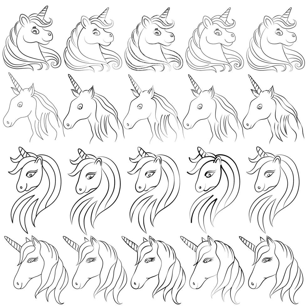 hand- getrokken paard lijn tekening afbeeldingen illustratie verzameling vector