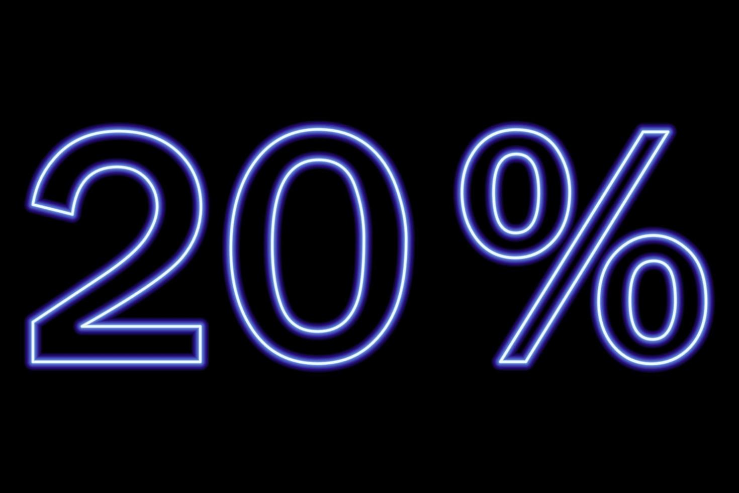 20 procent opschrift Aan een zwart achtergrond. blauw lijn in neon stijl. vector
