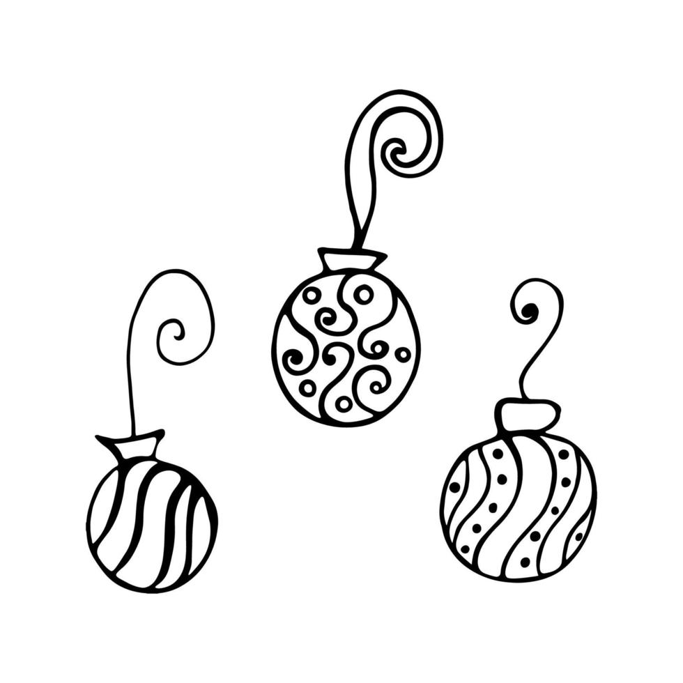 vector illustratie van Kerstmis ballen set. tekening schetsen. Kerstmis ballen Aan een wit achtergrond. ontwerp voor afdrukken, banier, groet kaart, logo, stickers, pictogrammen