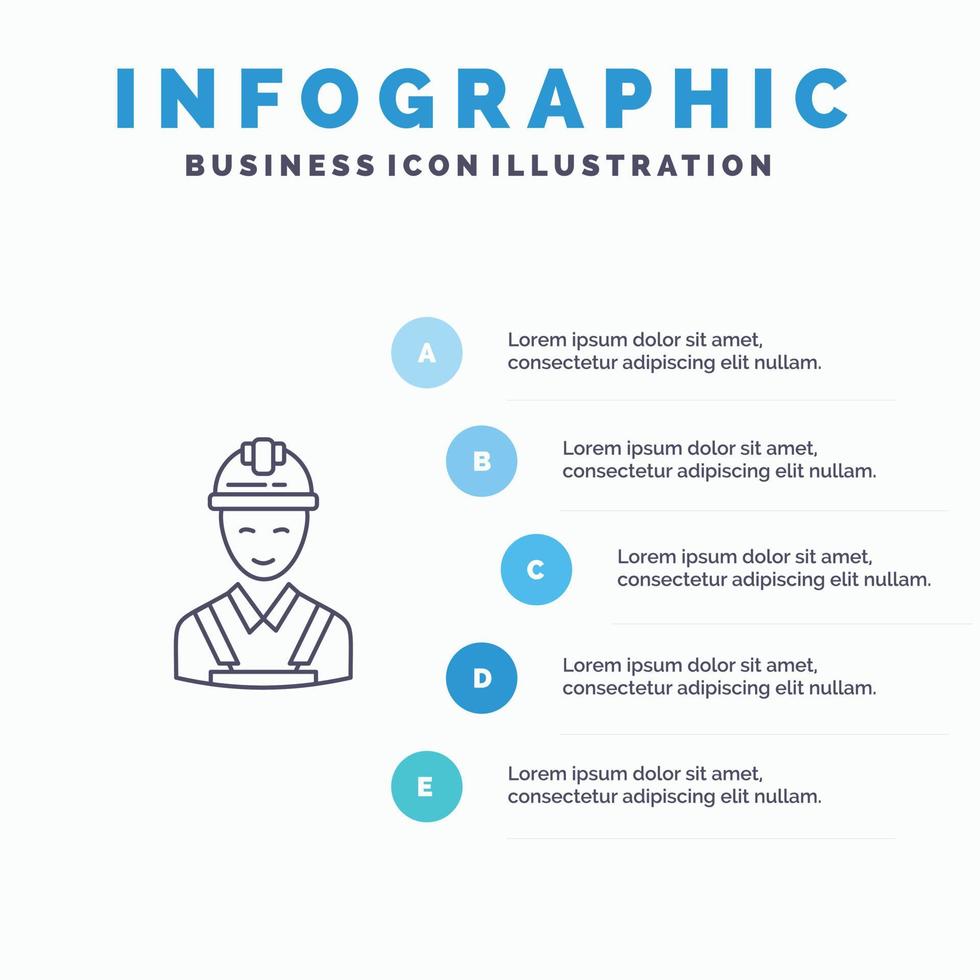 arbeider gebouw timmerman bouw reparatie lijn icoon met 5 stappen presentatie infographics backg vector