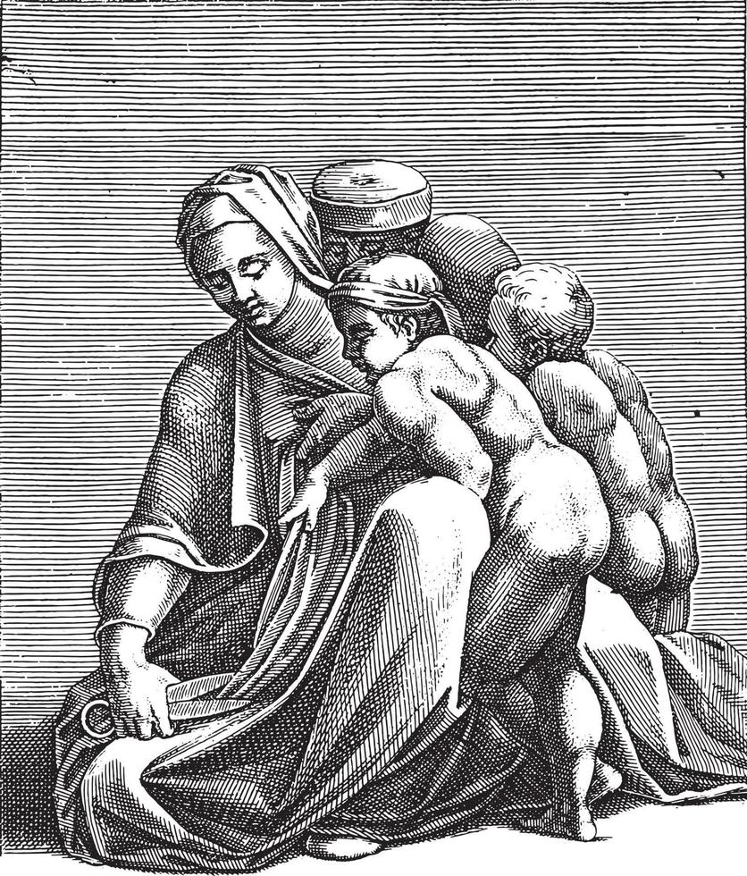 vrouw met schaar, adamo scultori, na michelangelo, 1585, wijnoogst illustratie. vector