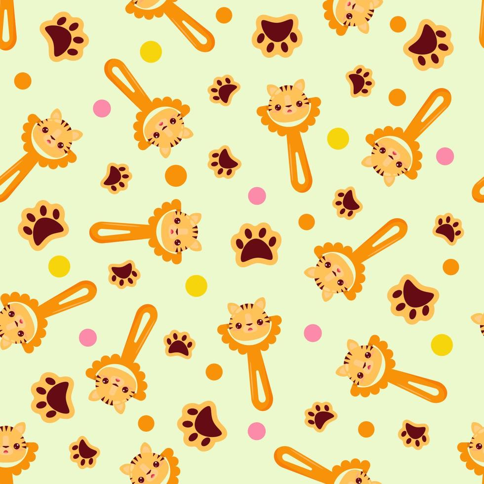 naadloos patroon met baby tijger rammelaar. kinderen patroon Aan textiel. teder kinderen geel achtergrond vector