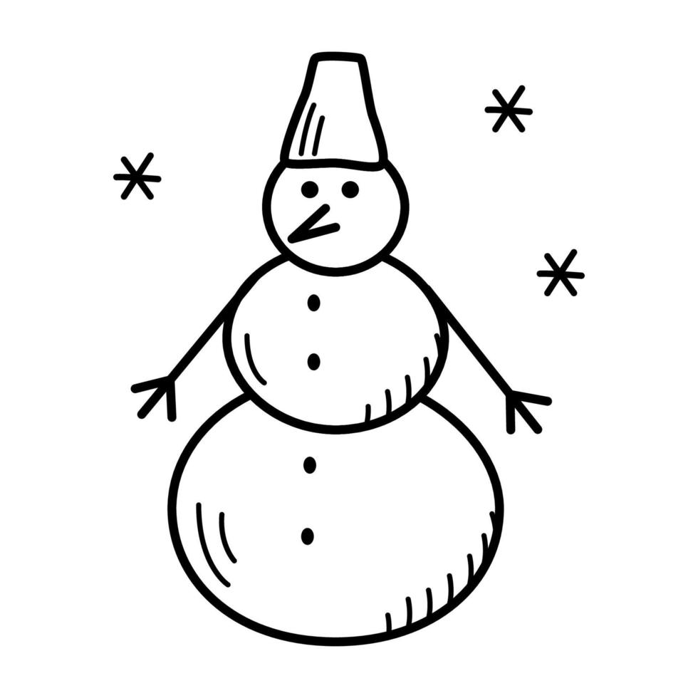 schattig tekenfilm sneeuwman, vector illustratie van tekening stijl. geïsoleerd Aan wit