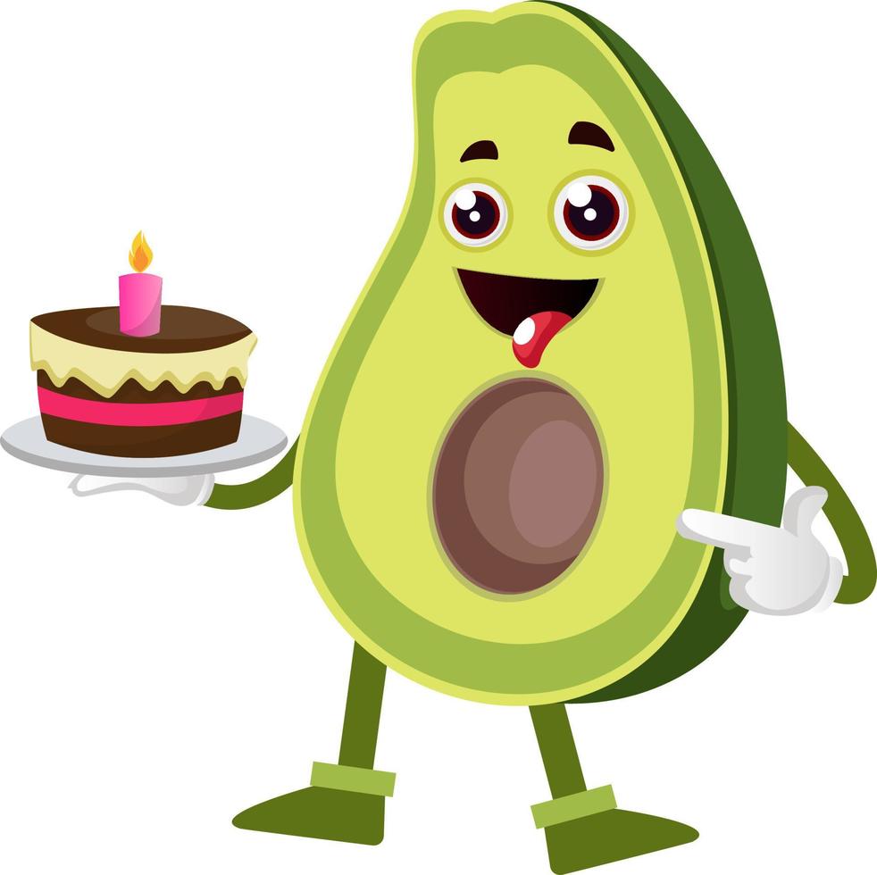 avocado Holding taart, illustratie, vector Aan wit achtergrond.