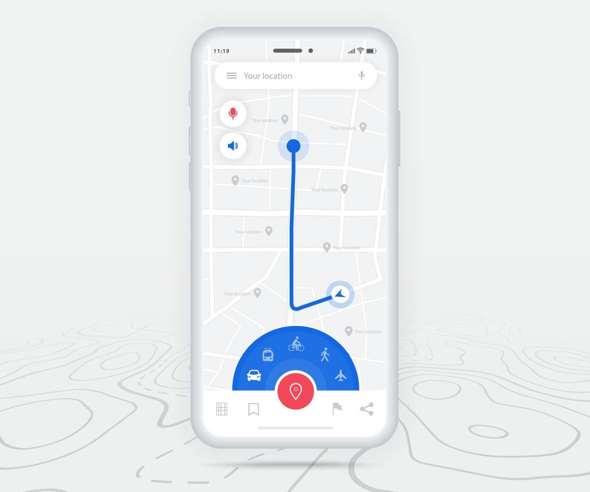 kaart GPS navigatie, smartphone kaart toepassing en rood nauwkeurig scherm, app zoeken kaart navigatie, technologie kaart, stad navigatie kaarten, stad straat, GPS volgen, plaats volger, vector