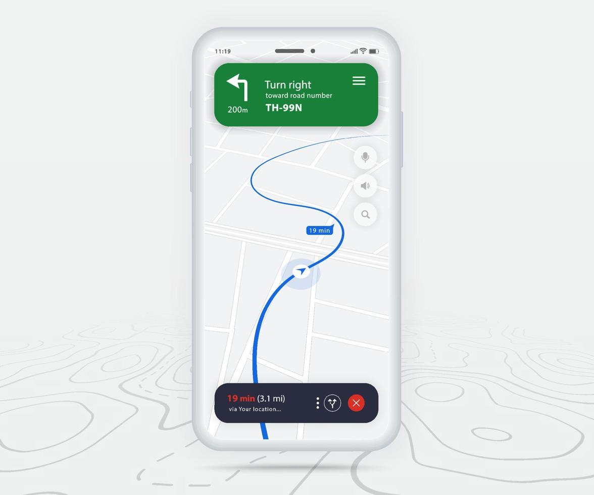 kaart GPS navigatie ux ui concept, smartphone kaart toepassing bestemming punt Aan scherm, app zoeken kaart navigeren, technologie kaart, stad navigatie kaarten, levering rijder, straat, spoor, plaats vector