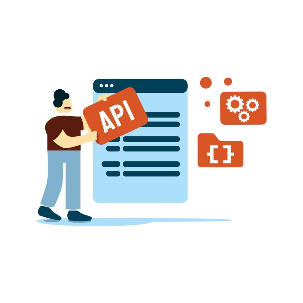 koppel api ui en ux ontwerpers creëren functioneel web koppel ontwerpen voor websites en mobiel apps. concept van digitaal wireframing werkwijze. oranje en blauw vlak vector illustratie