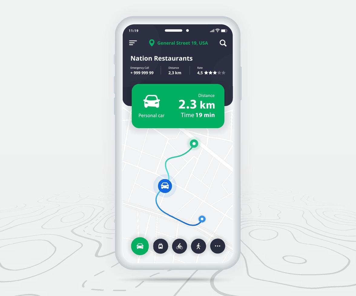 kaart GPS navigatie ux ui concept, smartphone kaart toepassing bestemming punt Aan scherm, app zoeken kaart navigeren, technologie kaart, stad navigatie kaarten, levering rijder, straat, spoor, plaats vector