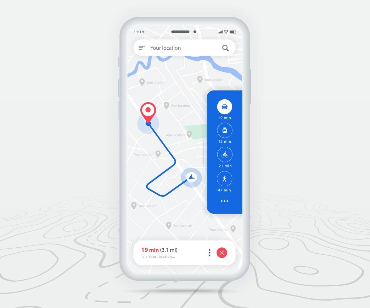 kaart GPS navigatie, smartphone kaart toepassing en rood nauwkeurig scherm, app zoeken kaart navigatie, technologie kaart, stad navigatie kaarten, stad straat, GPS volgen, plaats volger, vector