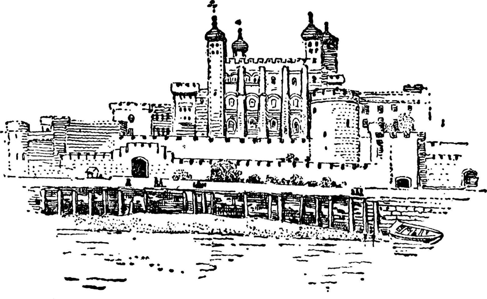 toren van Londen of haar majesteitsschennis Koninklijk paleis en vesting van de toren van Londen, wijnoogst illustratie. vector