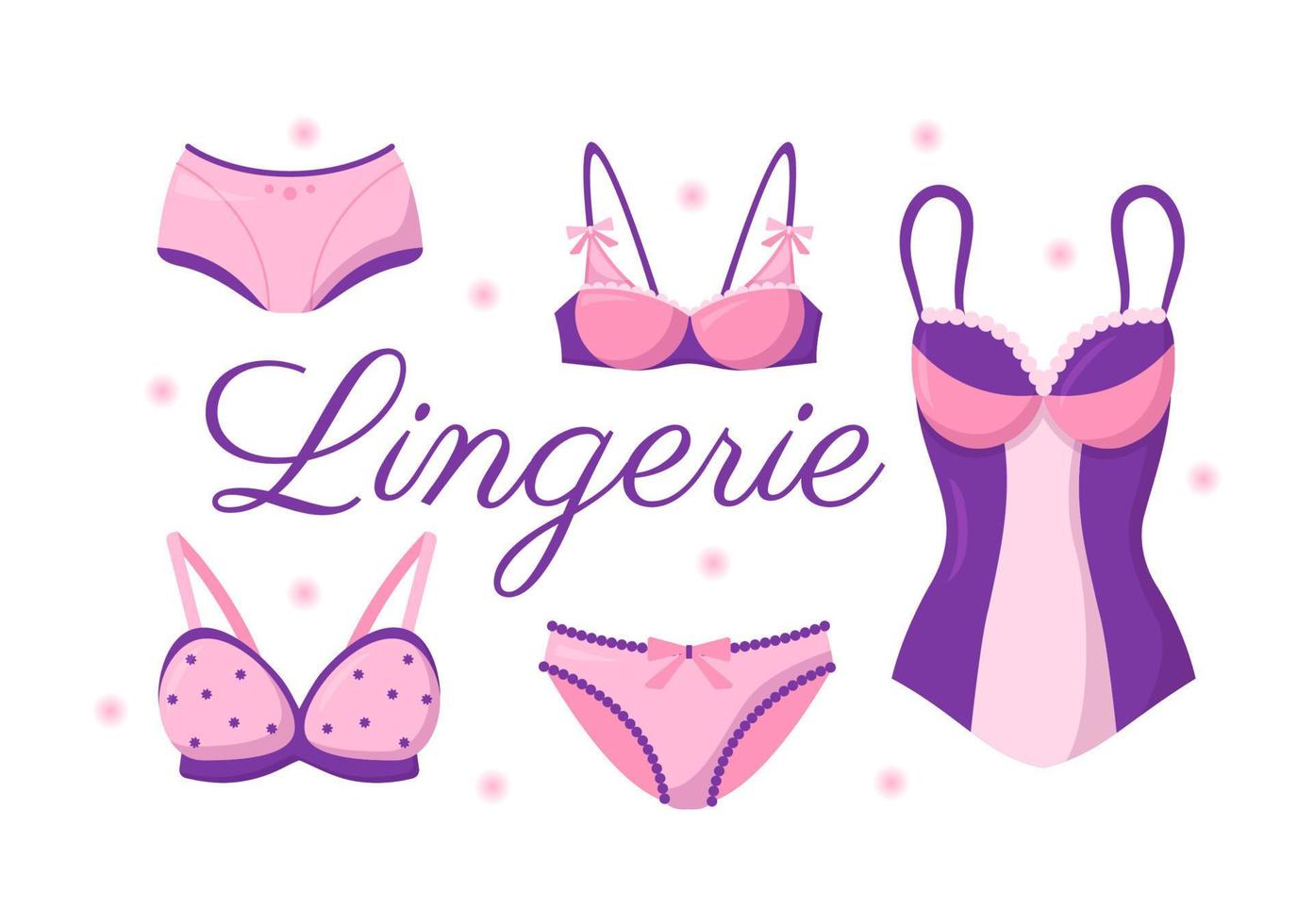 verzameling van elegant vrouw lingerie, beha en ondergoed ondergoed met roze en Purper kleur Aan vlak tekenfilm hand- getrokken Sjablonen illustratie vector