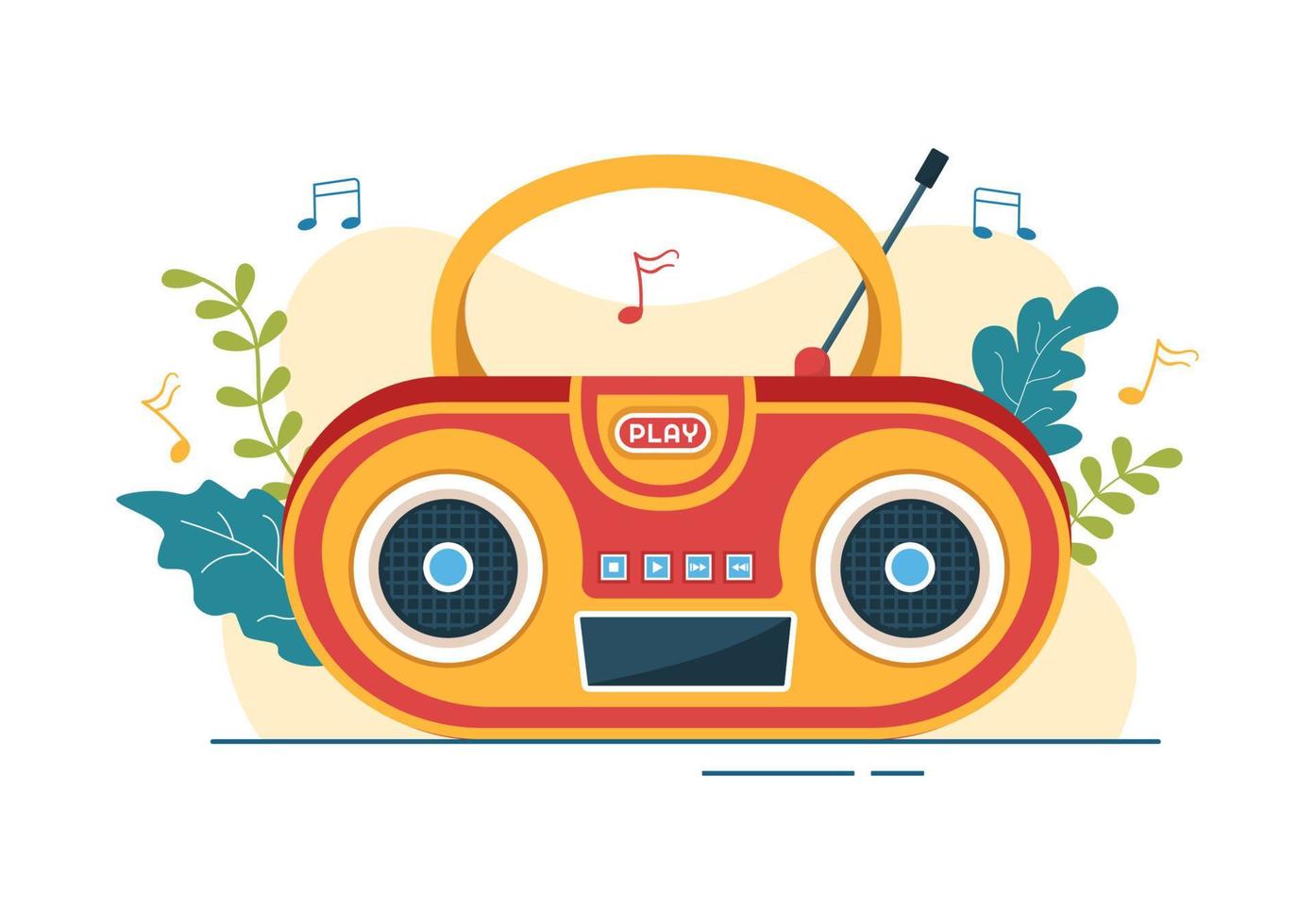 mp3 speler met koptelefoon, koptelefoon en telefoon van muziek- luisteren apparaten in mobiel app Aan vlak tekenfilm hand- getrokken Sjablonen illustratie vector