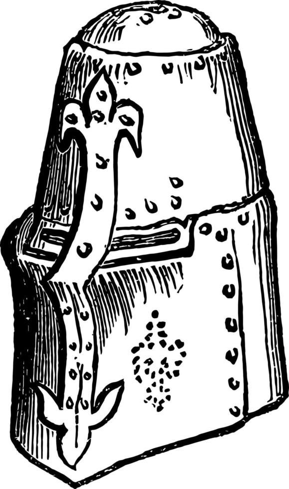 kantelen helm zijn gebruikt gedurende de regeren van edward iii wijnoogst gravure. vector