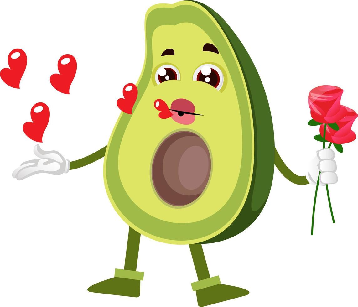 avocado met roos, illustratie, vector Aan wit achtergrond.