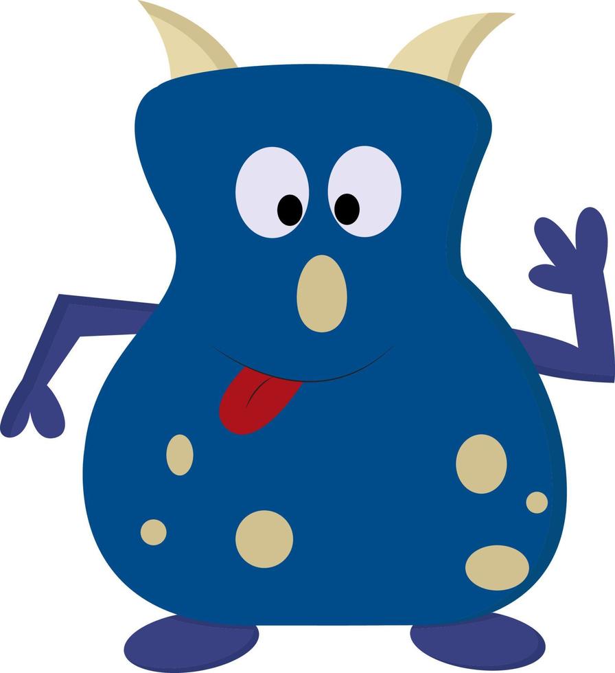 een schattig donker blauw monster, vector of kleur illustratie.